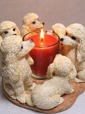 White Poodle Dog Candle Holder – Dog Lover Gift – Hand Painted Votive Decor